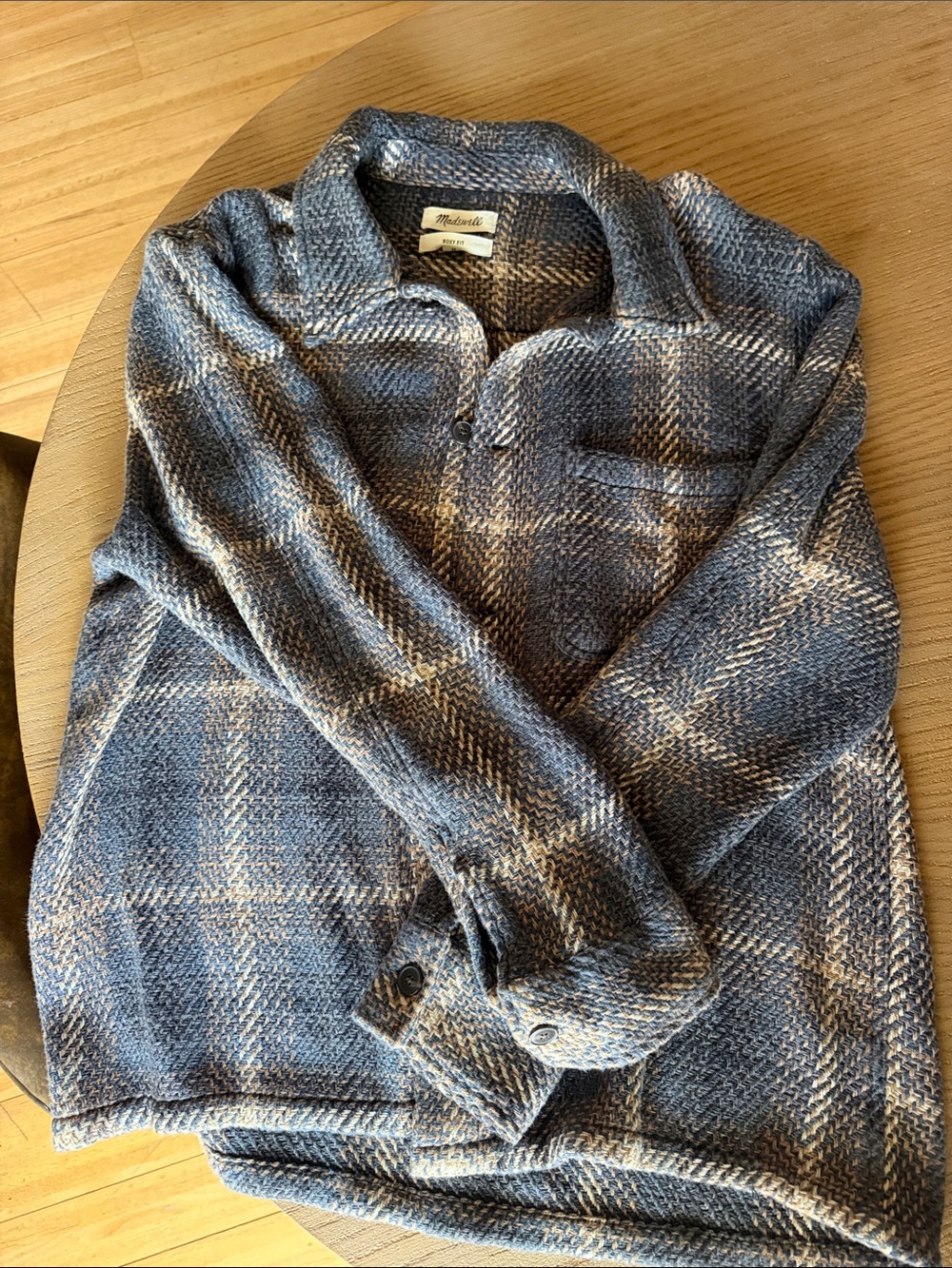 Madewell Men's Grey and Cream Plaid Knit Zip-Up Jacket